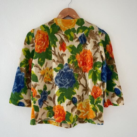 Vtg 50's 60's I. Magnin Made in West Germany Knit Floral Wool Button Up Cardigan - Picture 2 of 8